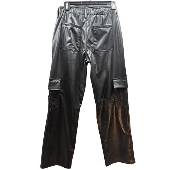 NWT Abercrombie and Fitch Kids Pants Black Vegan Leather Cargo Wide Leg Pants - Picture 2 of 9